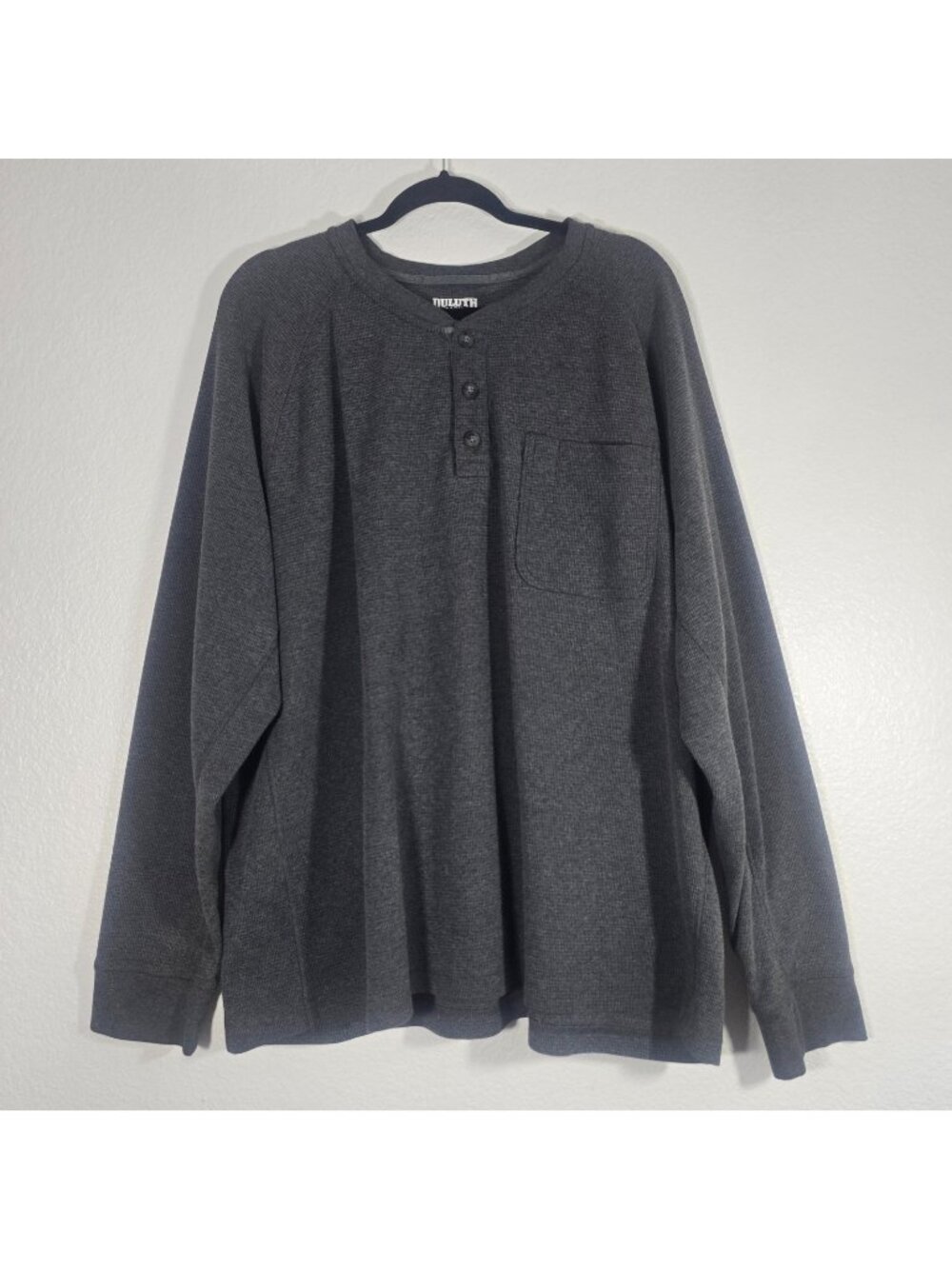 Duluth Trading Co Thermal Henley Shirt Men 2XL Long Sleeve Gray Casual Layer